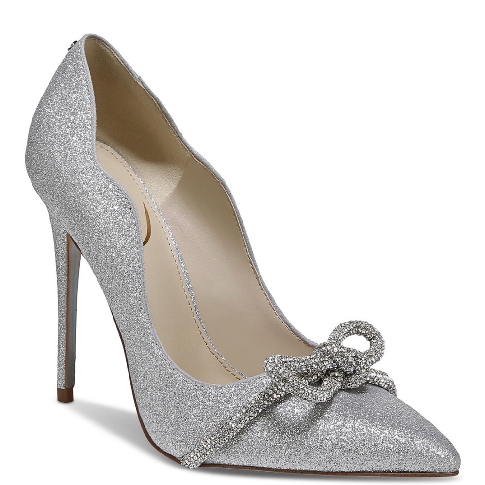 Sam Edelman Deela Silver Glitter Bow Pumps — Size 6.5 M
